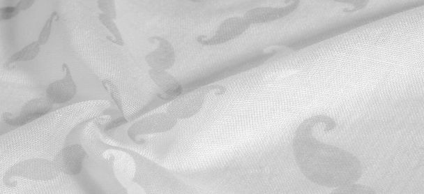 Textura de fondo, tela de seda blanca con dibujos animados pintados musta
 - Foto, Imagen