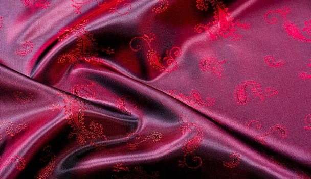 Texture, fabric, red silk with paisley pattern. This beautiful p - Photo, Image