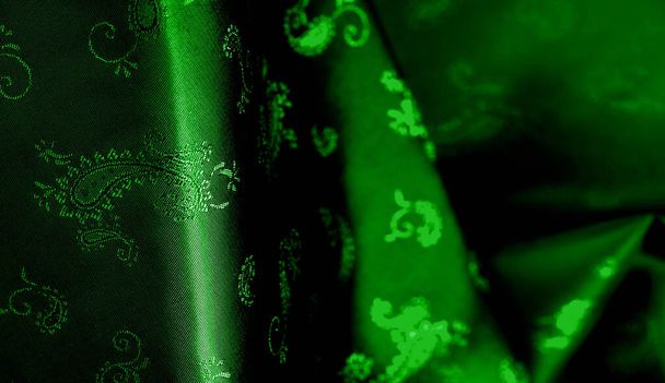 Textur, Hintergrund, Muster grüne Seide Chiffonstoff mit einem pa - Foto, Bild