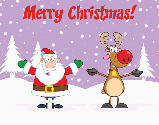Noel Baba ve Ren geyiği ile neşeli Noel tebrik - Fotoğraf, Görsel