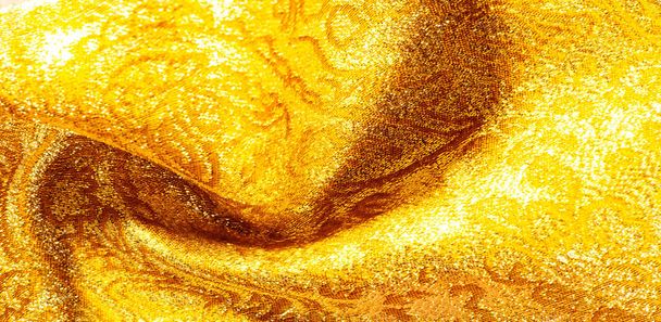 Textuur achtergrond, patroon. stof geel goud Brocade. Organz - Foto, afbeelding