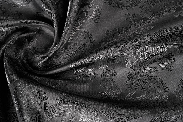 tekstura, tło, czarna stal szara tkanina z Paisley Patt - Zdjęcie, obraz