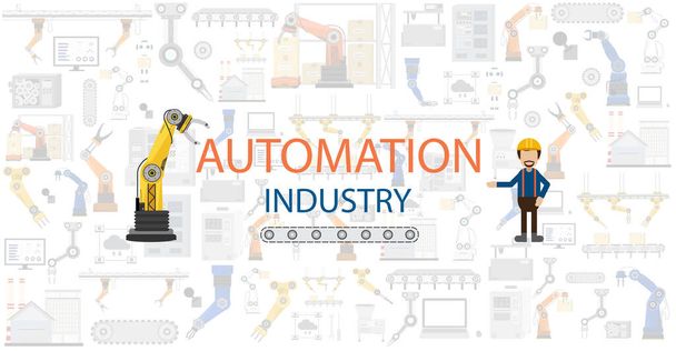 Concept de l'industrie de l'automatisation avec robots et machines illustration vectorielle design plat
 - Vecteur, image