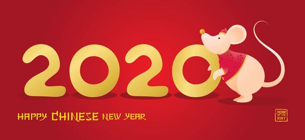 Kínai újév 2020 Év a patkány, Rajzfilm karakter - Vektor, kép