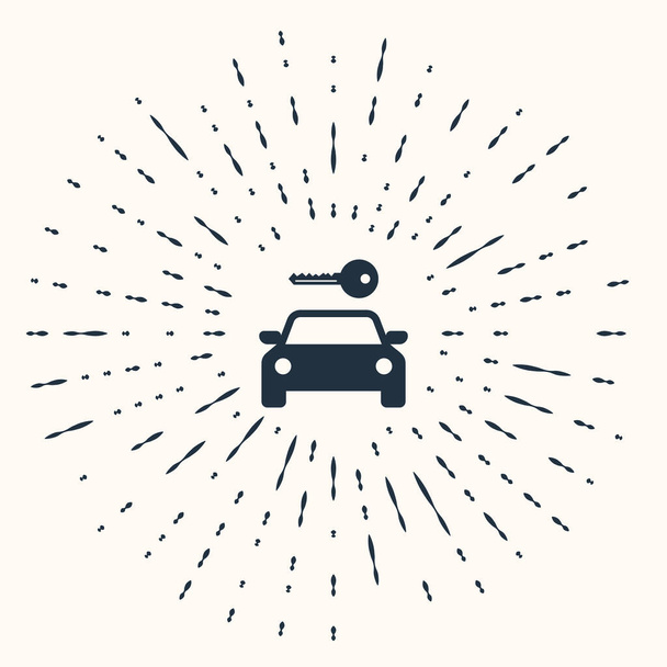 Grey Car rental ikona wyizolowana na beżowym tle. Wynajmij znak samochodu. Klucz do samochodu. Koncepcja naprawy samochodów, sklep z częściami zamiennymi. Abstrakcyjne kółko przypadkowych kropek. Ilustracja wektora - Wektor, obraz