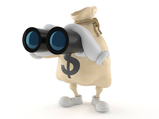 Dollar money bag character looking through binoculars - Photo, Image