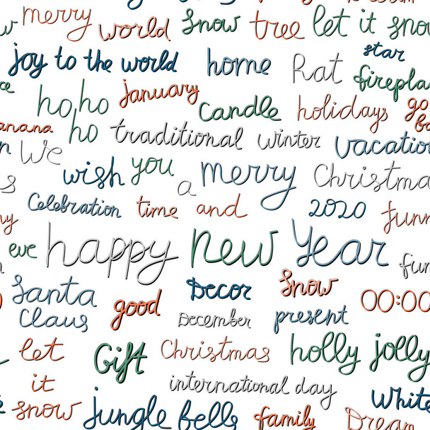 Bezešvé vzor s vánoční a novoroční svátky kaligrafie. Rekreační fráze a slova pro použití v banneru, plakátu, blahopřání nebo pro tisk na textil - Vektor, obrázek