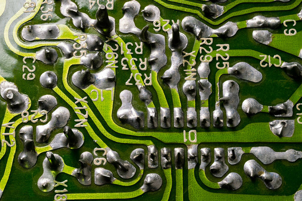 old flat pcb without components with selective focus - Photo, Image