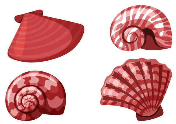 Set of isolated seashells in red color - Vektor, Bild