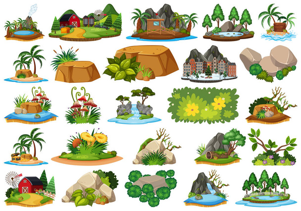 Conjunto de diferentes plantas e paisagens
 - Vetor, Imagem