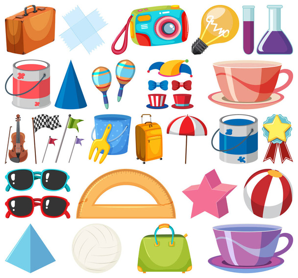 Set of isolated objects theme school items - Vector, Image