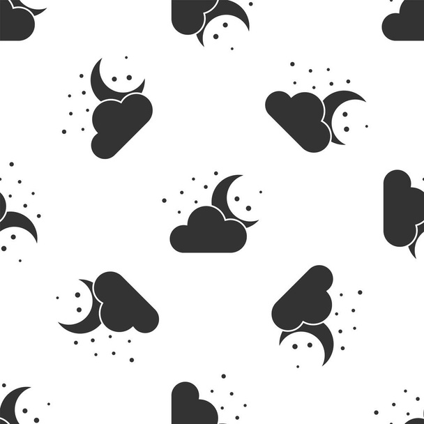 Grey Cloud with moon and stars icon isolated seamless pattern on white background. Cloudy night sign. Sleep dreams symbol. Night or bed time sign. Vector Illustration - Vecteur, image