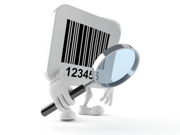 Barcode character looking through magnifying glass - Foto, Imagem