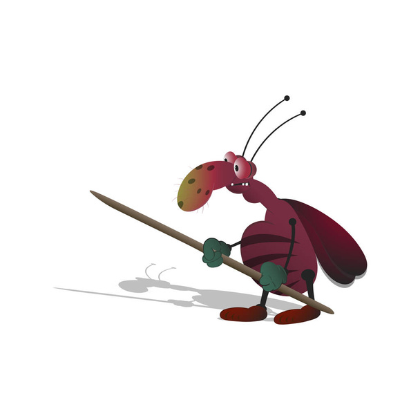 grappige cartoon kakkerlak gewapend met een tandenstoker. Geïsoleerde illustratie op een witte achtergrond met een schaduw. - Vector, afbeelding