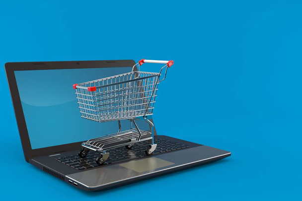 laptop com carrinho de compras
 - Foto, Imagem