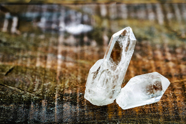 crystal minerals of precious stones. Gems for relaxing, clear quartz crystal close up. Magic Stone for Crystal Ritual, Witchcraft, Relaxing Crystal, mystic quartz. - Photo, Image