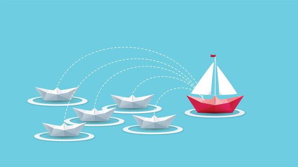 Vecteur et illustration, Concept de leadership, Origami bateau en papier rouge
. - Vecteur, image