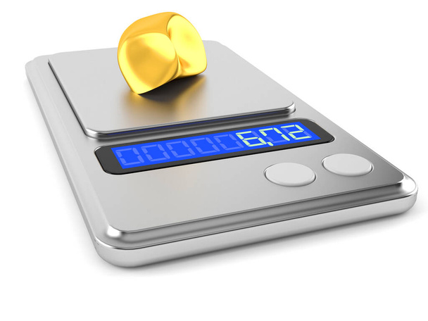 Gold nugget on weight scale - Photo, Image