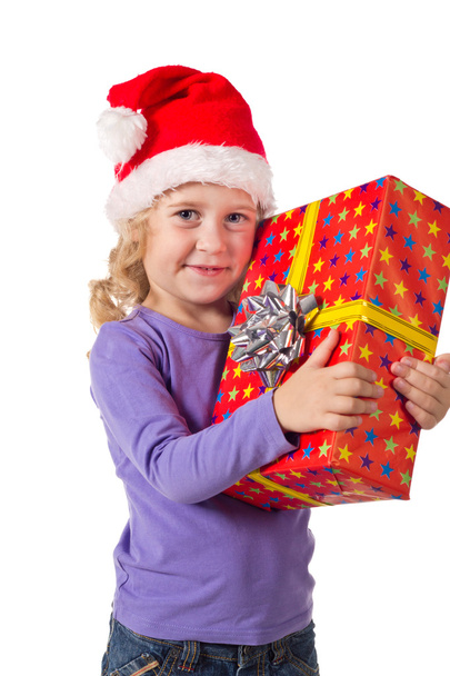 Smiling girl with gift box - Фото, изображение