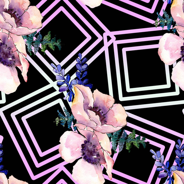 Purple bouquet floral botanical flower. Watercolor background illustration set. Seamless background pattern. - Photo, image