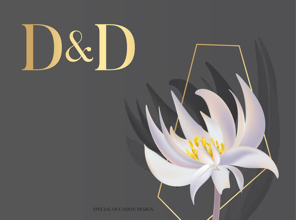 Lotus Flowers and foliage water lily bloom for wedding invitation card, greting holiday template design, soft  flowers with gold foil luxury design elements  on dark background - ベクター画像