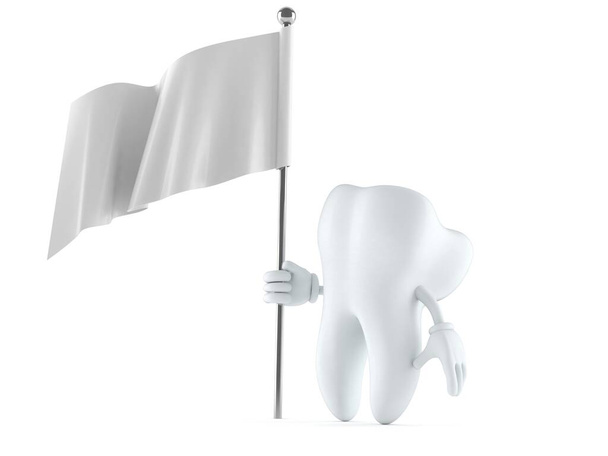 Carácter del diente con bandera en blanco
 - Foto, Imagen