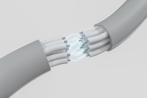Cable with extended core, electronic connection product, with lightning effect 3d rendering. - Foto, Imagem
