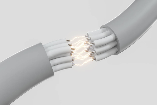 Cable with extended core, electronic connection product, with lightning effect 3d rendering. - Фото, зображення