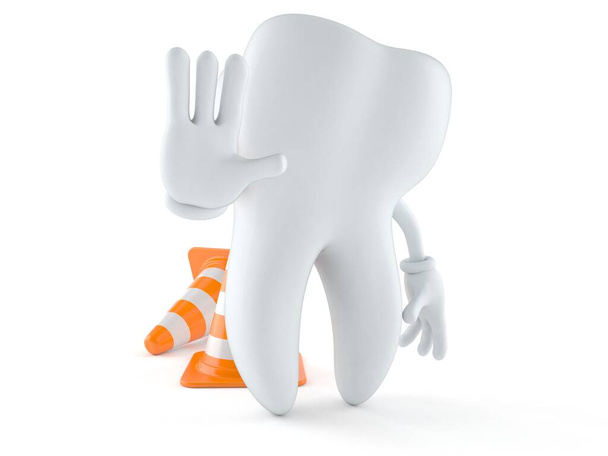 Personagem de dente com cone de tráfego
 - Foto, Imagem