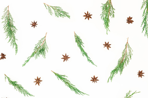 Her yeşil dalın Noel deseni ve beyaz torba üzerinde anason - Fotoğraf, Görsel