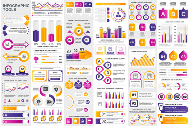 Bundle infographic elements data visualization vector design template. Can be used for steps, business processes, workflow, diagram, flowchart concept, timeline, marketing icons, info graphics. - Vector, Image