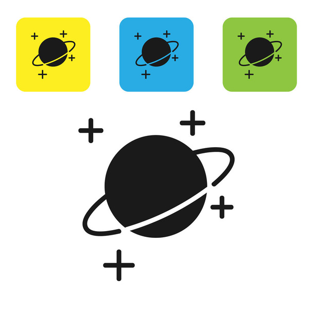 Icono Planeta Negro aislado sobre fondo blanco. Establecer iconos coloridos botones cuadrados. Ilustración vectorial
 - Vector, imagen