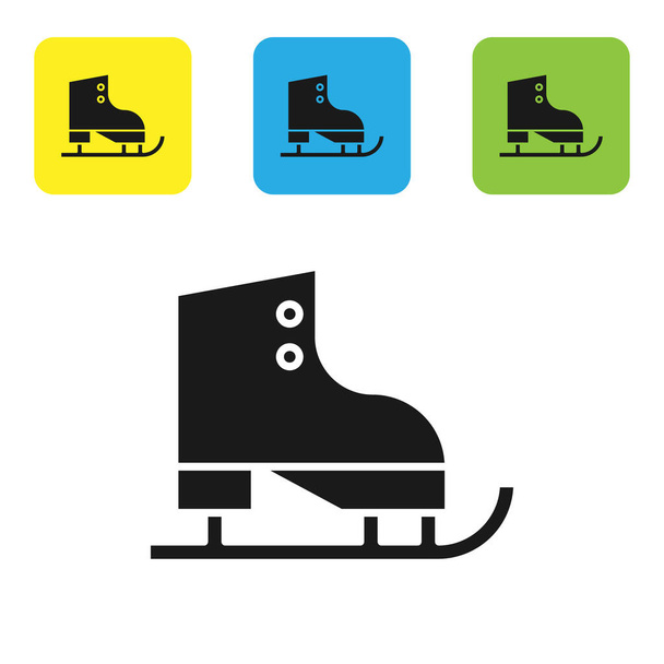 Figura negra patina icono aislado sobre fondo blanco. Icono de zapatos de patín de hielo. Botas deportivas con cuchillas. Establecer iconos coloridos botones cuadrados. Ilustración vectorial
 - Vector, Imagen