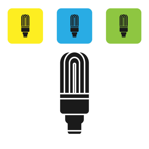 Black LED light bulb icon isolated on white background. Economical LED illuminated lightbulb. Save energy lamp. Set icons colorful square buttons. Vector Illustration - Vector, Image