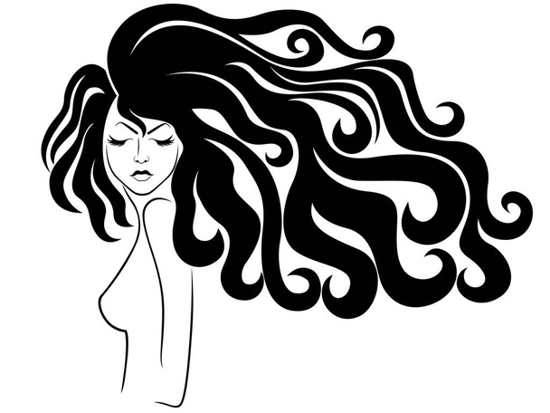 Κυρία με αισθησιακό πρόσωπο και μαλλιά σε ροή - Διάνυσμα, εικόνα