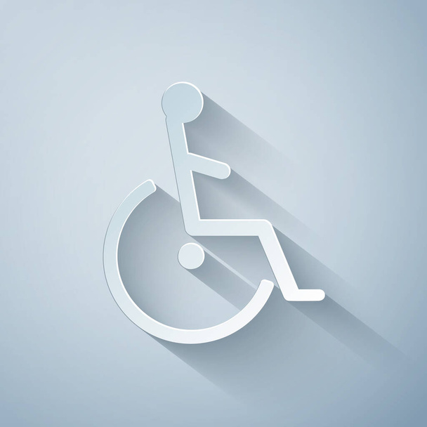 Corte de papel Ícone de handicap desativado isolado em fundo cinza. Sinal de deficiente em cadeira de rodas. Estilo de arte de papel. Ilustração vetorial
 - Vetor, Imagem
