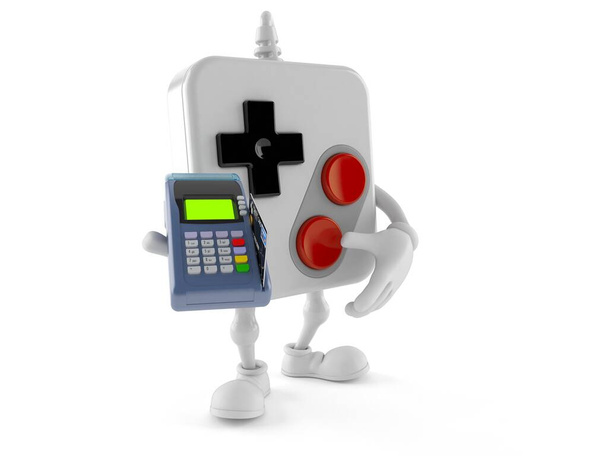 Gamepad personaggio in possesso di lettore di carte di credito
 - Foto, immagini