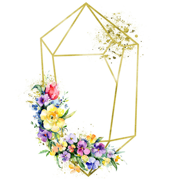 Bouquets floral botanical flowers. Watercolor background illustration set. Frame border ornament square. - Foto, immagini