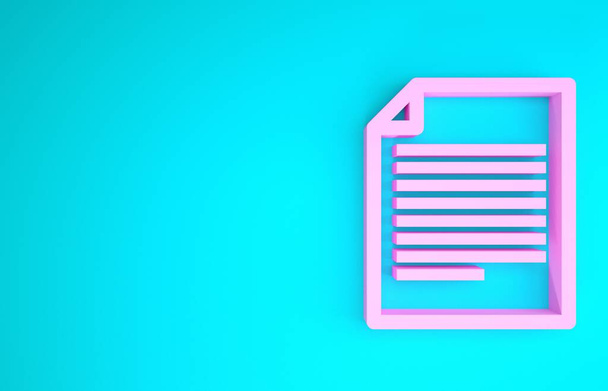 Pink Document icon isolated on blue background. File icon. Checklist icon. Business concept. Minimalism concept. 3d illustration 3D render - Photo, Image