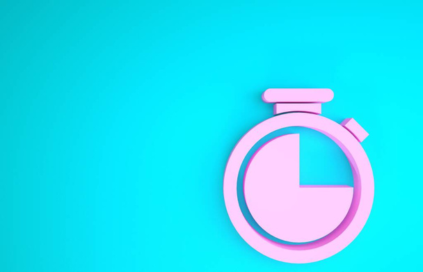 Pink Stopwatch icoon geïsoleerd op blauwe achtergrond. Tijdklok teken. Minimalisme concept. 3d illustratie 3d renderen - Foto, afbeelding