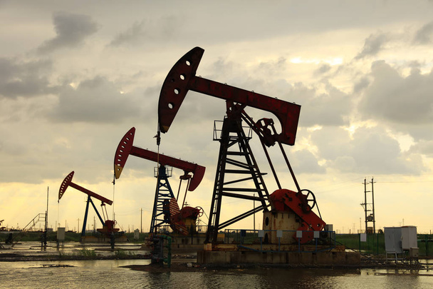 in the evening, oil pumps are running - Photo, Image