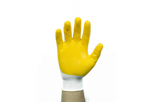 Protection industrielle gant de sécurité fond isolé. Ce gant de sécurité est protecteur
 - Photo, image