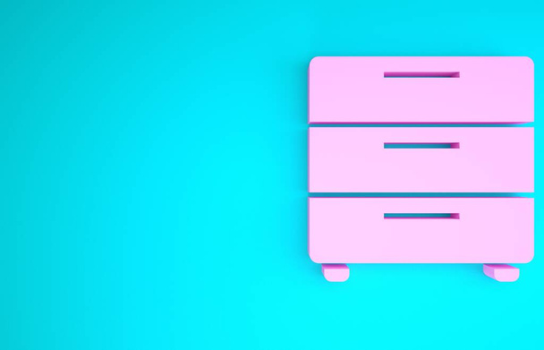 Pink Furniture nachtkastje pictogram geïsoleerd op blauwe achtergrond. Minimalisme concept. 3d illustratie 3D renderen - Foto, afbeelding