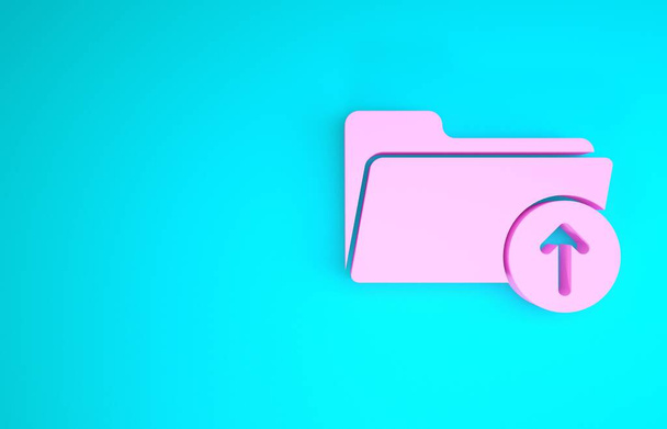 Růžová Stáhnout šipku s ikonou složky izolované na modrém pozadí. Minimalismus. 3D ilustrace 3D vykreslení - Fotografie, Obrázek