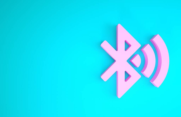 Różowy Bluetooth podłączony ikona izolowana na niebieskim tle. Koncepcja minimalizmu. Ilustracja 3d - Zdjęcie, obraz