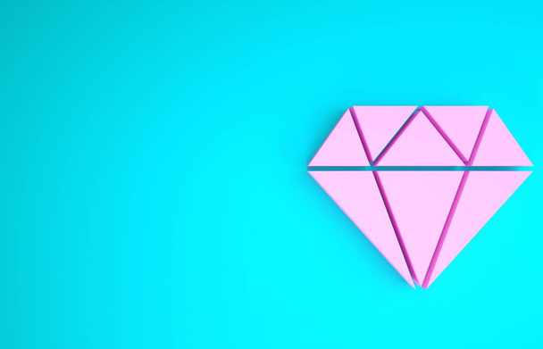 Icône diamant rose isolée sur fond bleu. Symbole de bijoux. Pierre précieuse. Concept de minimalisme. Illustration 3D rendu 3D - Photo, image