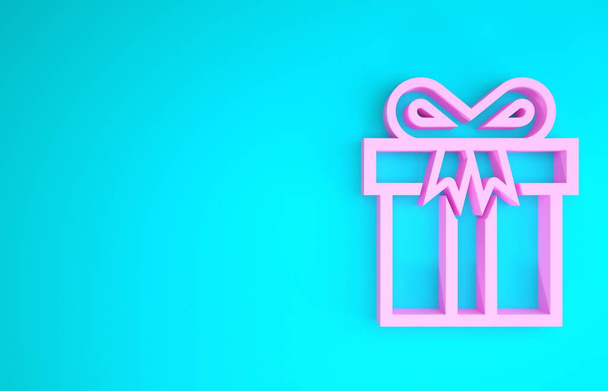 Pink Gift box icoon geïsoleerd op blauwe achtergrond. Minimalisme concept. 3d illustratie 3d renderen - Foto, afbeelding