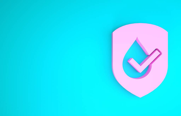 Pink Waterproof icon isolated on blue background. Water resistant or liquid protection concept. Minimalism concept. 3d illustration 3D render - Photo, Image