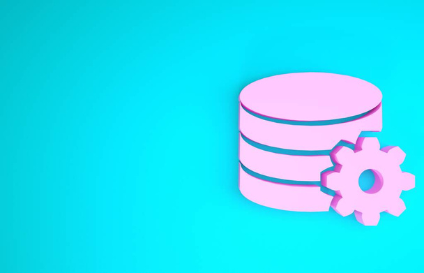 Pink Setting database server icon isolated on blue background. Database Center. Minimalism concept. 3d illustration 3D render - Photo, Image