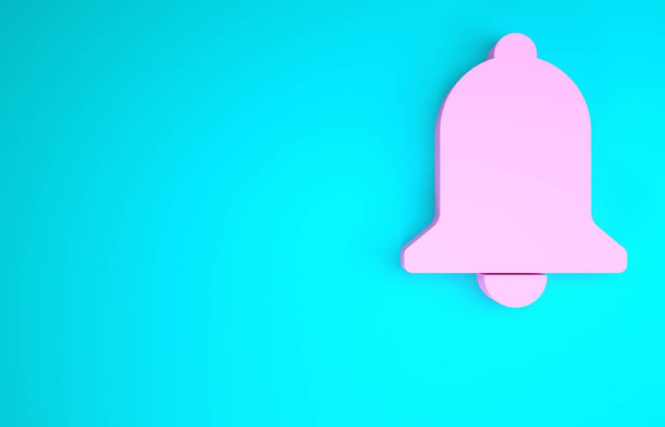 Pink Ringing bell icon isolated on blue background. Alarm symbol, service bell, handbell sign, notification symbol. Minimalism concept. 3d illustration 3D render - Photo, Image